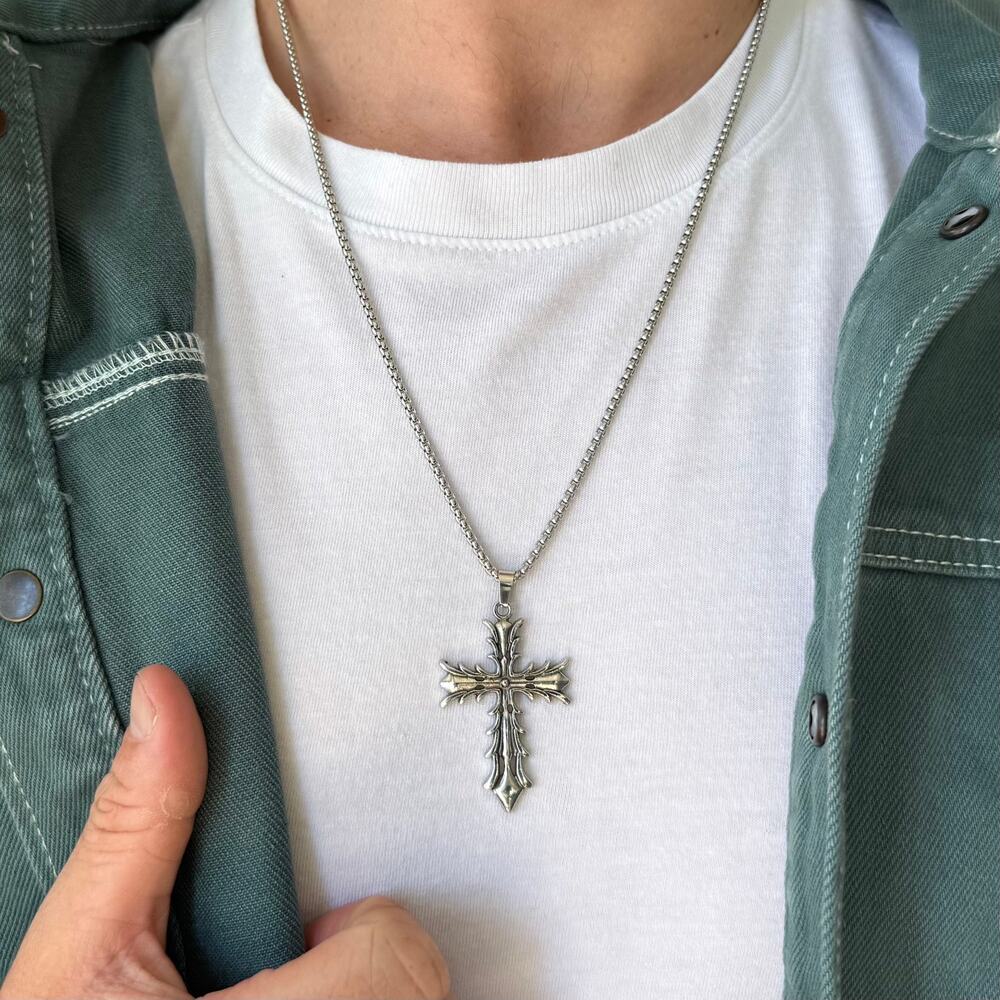 Y2K Grunge Cross Pendant Necklace Unisex Stainless Steel Chain New